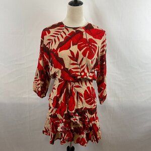 Johanne Ortiz x H&M Dress XXS Cream Red Floral Long 3/4 Sleeve Tiered Skirt
